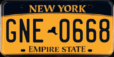 NY license plate GNE0668