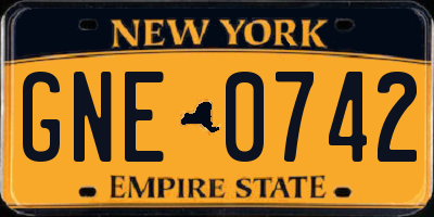 NY license plate GNE0742