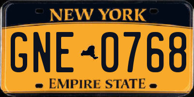 NY license plate GNE0768