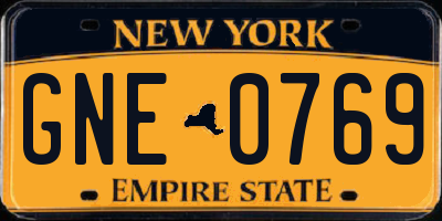 NY license plate GNE0769