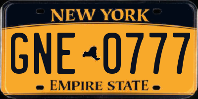 NY license plate GNE0777