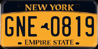 NY license plate GNE0819
