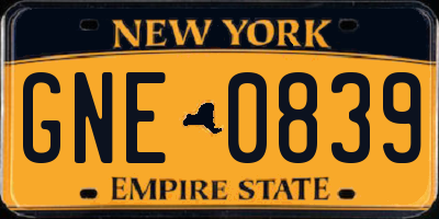 NY license plate GNE0839