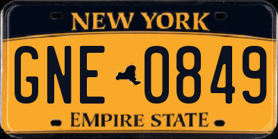 NY license plate GNE0849