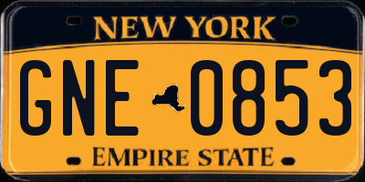 NY license plate GNE0853