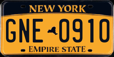 NY license plate GNE0910