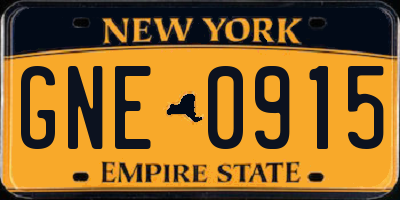 NY license plate GNE0915