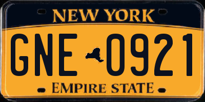 NY license plate GNE0921