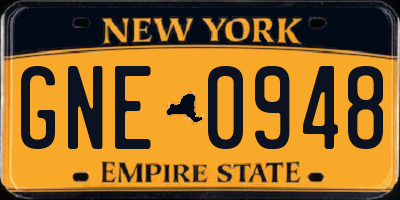 NY license plate GNE0948
