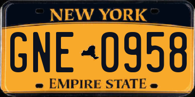 NY license plate GNE0958