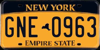 NY license plate GNE0963