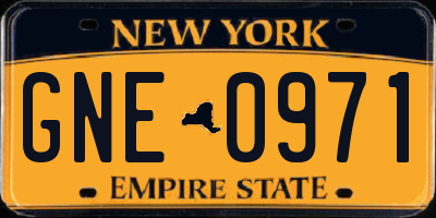 NY license plate GNE0971