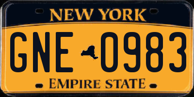 NY license plate GNE0983