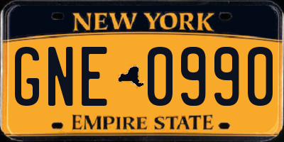 NY license plate GNE0990