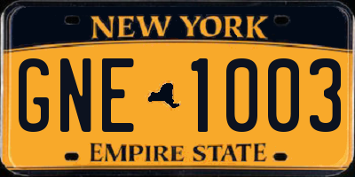 NY license plate GNE1003