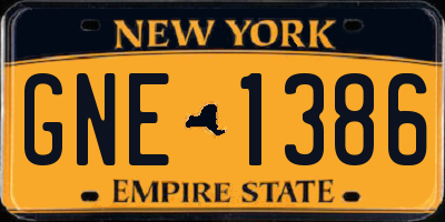 NY license plate GNE1386