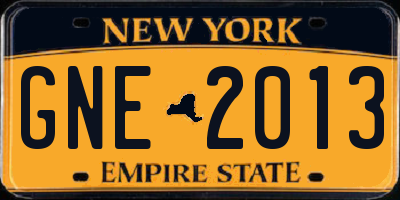 NY license plate GNE2013