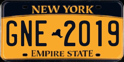 NY license plate GNE2019
