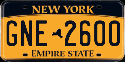 NY license plate GNE2600