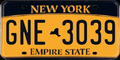 NY license plate GNE3039
