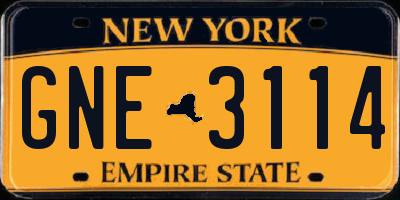 NY license plate GNE3114