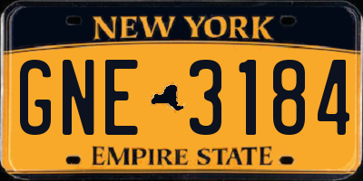 NY license plate GNE3184