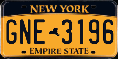 NY license plate GNE3196