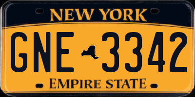 NY license plate GNE3342