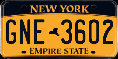 NY license plate GNE3602