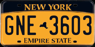 NY license plate GNE3603
