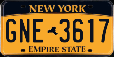 NY license plate GNE3617