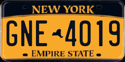 NY license plate GNE4019
