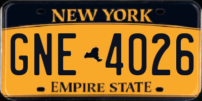 NY license plate GNE4026