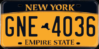 NY license plate GNE4036