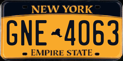 NY license plate GNE4063