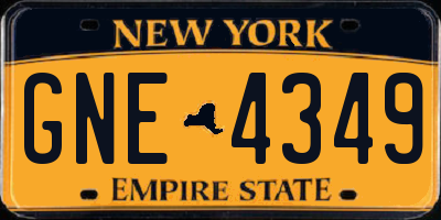 NY license plate GNE4349