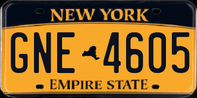 NY license plate GNE4605