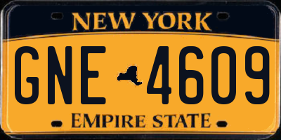 NY license plate GNE4609