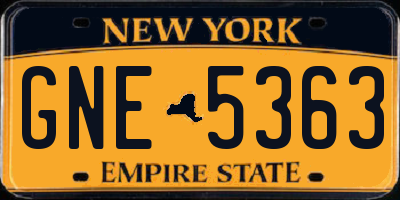 NY license plate GNE5363