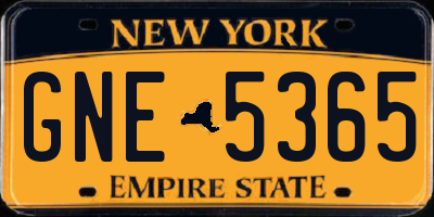 NY license plate GNE5365