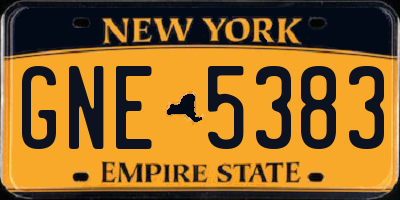 NY license plate GNE5383
