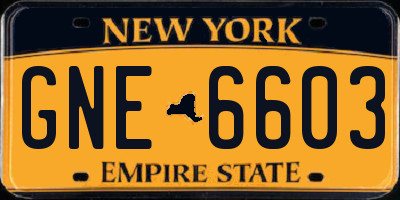 NY license plate GNE6603