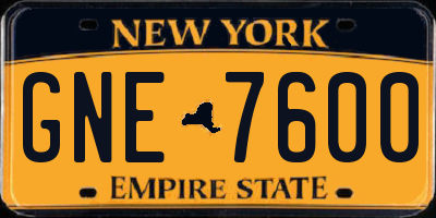 NY license plate GNE7600