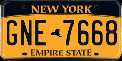 NY license plate GNE7668