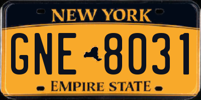 NY license plate GNE8031