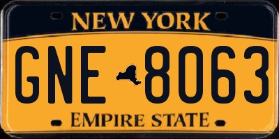 NY license plate GNE8063