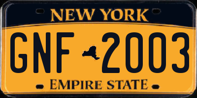NY license plate GNF2003