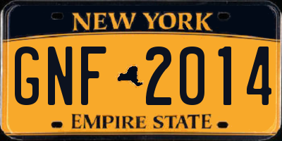 NY license plate GNF2014