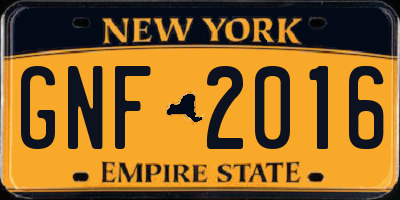 NY license plate GNF2016
