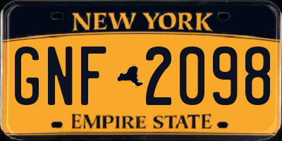 NY license plate GNF2098
